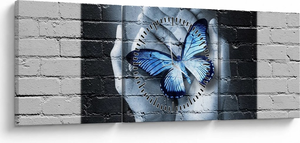 Tablou - Fluture pe perete (cu ceas) (90x30 cm)