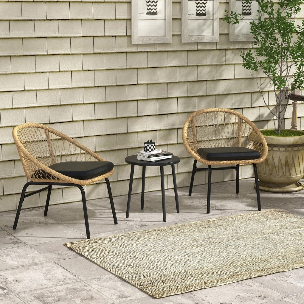 Outsunny Set de mobilier de grădină din răchită, set de mobilier de terasă, 2 scaune & masă, Galben | Aosom Romania