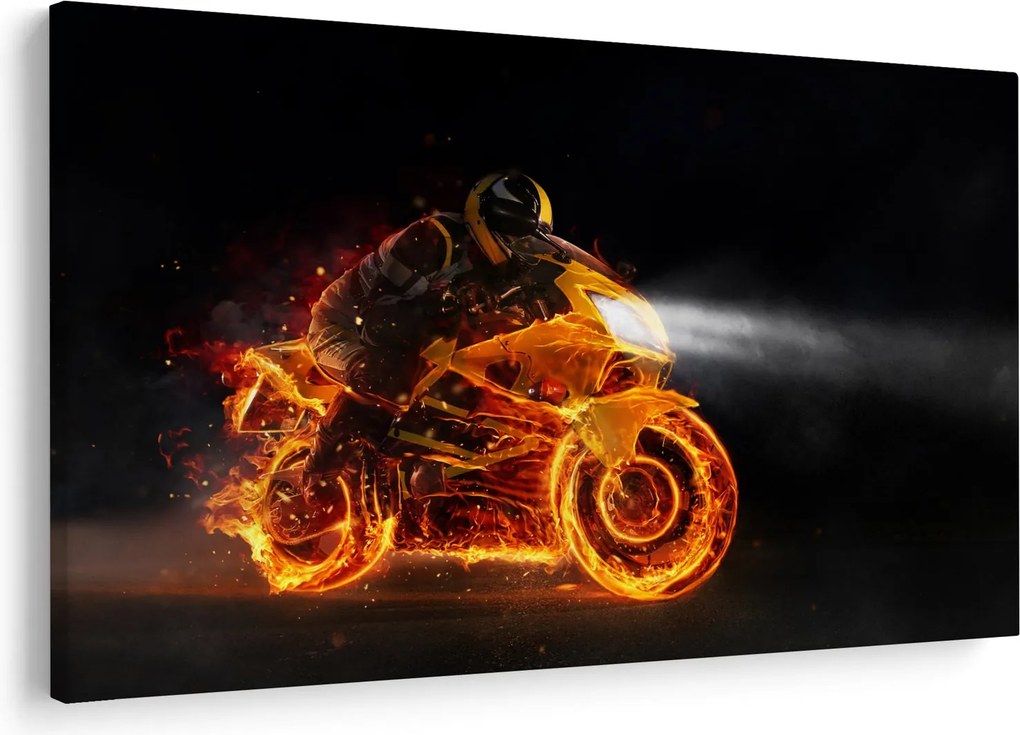 Tablou - Motociclist cu flăcări (90x60 cm)