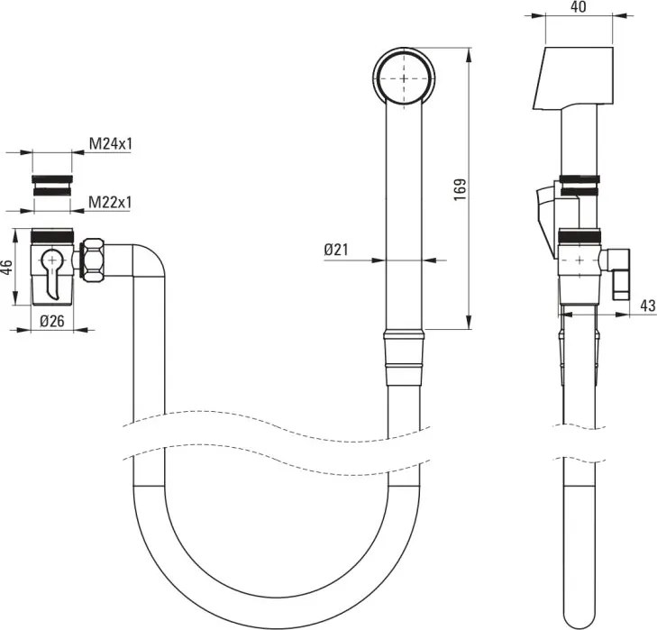 Set baterie bideu, cu comutator de dus si suport fix de perete, crom, Deante Bidetta