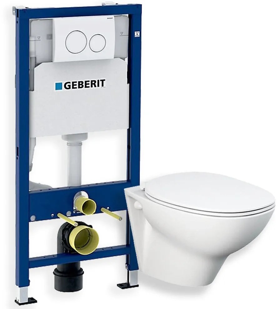 Set vas wc suspendat Rak Ceramics Morning cu capac si rezervor cu clapeta alba Geberit Delta