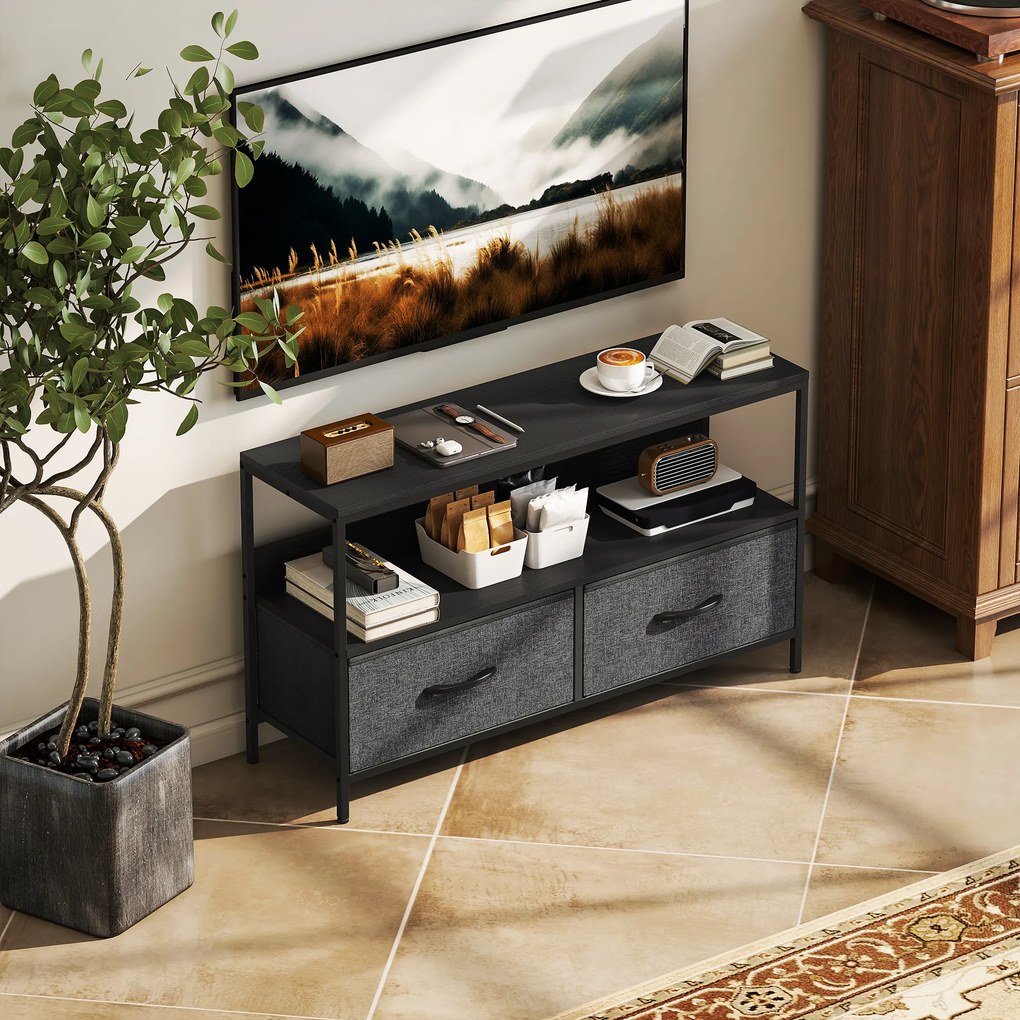 HOMCOM Mobilier pentru Televizor de 47" cu Sertare Pliabile din Material Textil și Raft, 98x29x56 cm, Lemn Natural | Aosom Romania