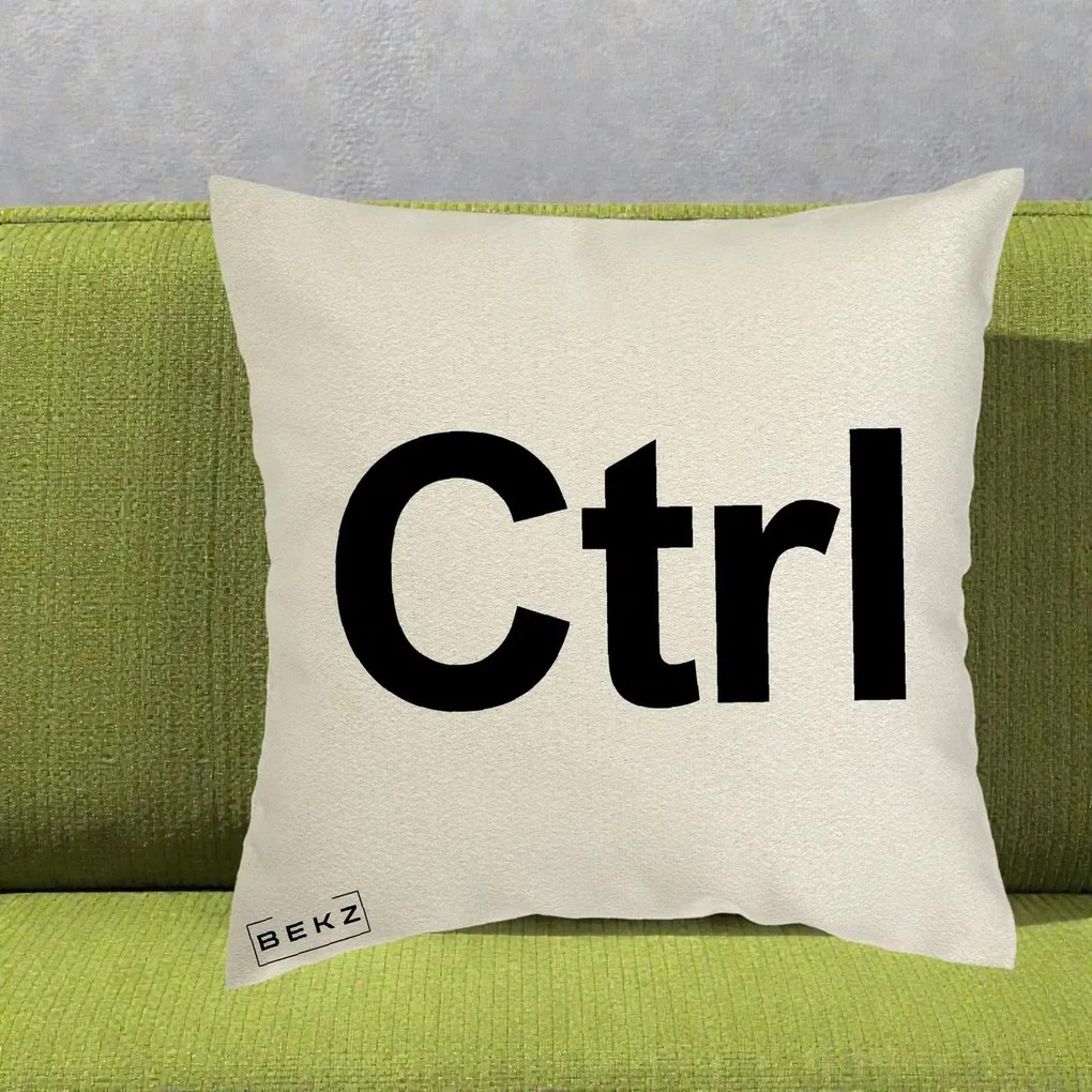 Perna Personalizata Tasta Ctrl Tipografie Bold, 40x40 cm, Ecru, Husa Detasabila, Perna Inclusa, BEKZ®