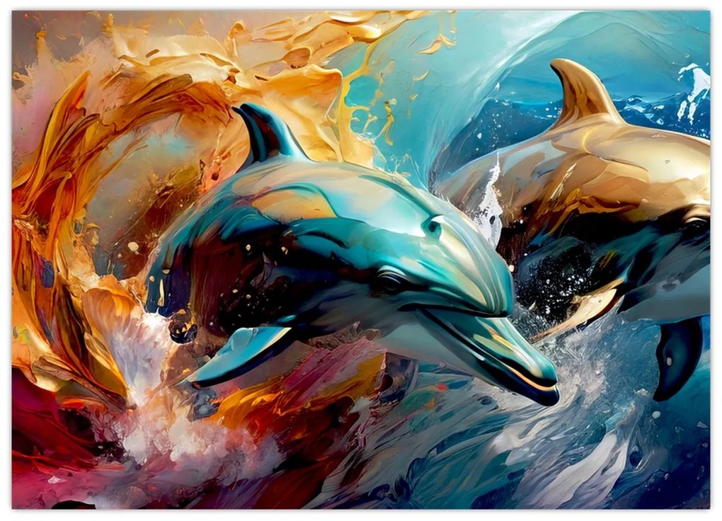 Tablou pe sticlă - Pictură de delfin (70x50 cm)