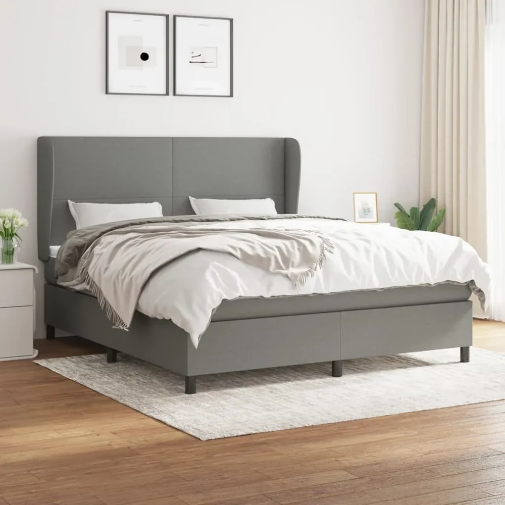 3127814 vidaXL Pat continental cu saltea, gri închis, 160x200 cm, țesătură
