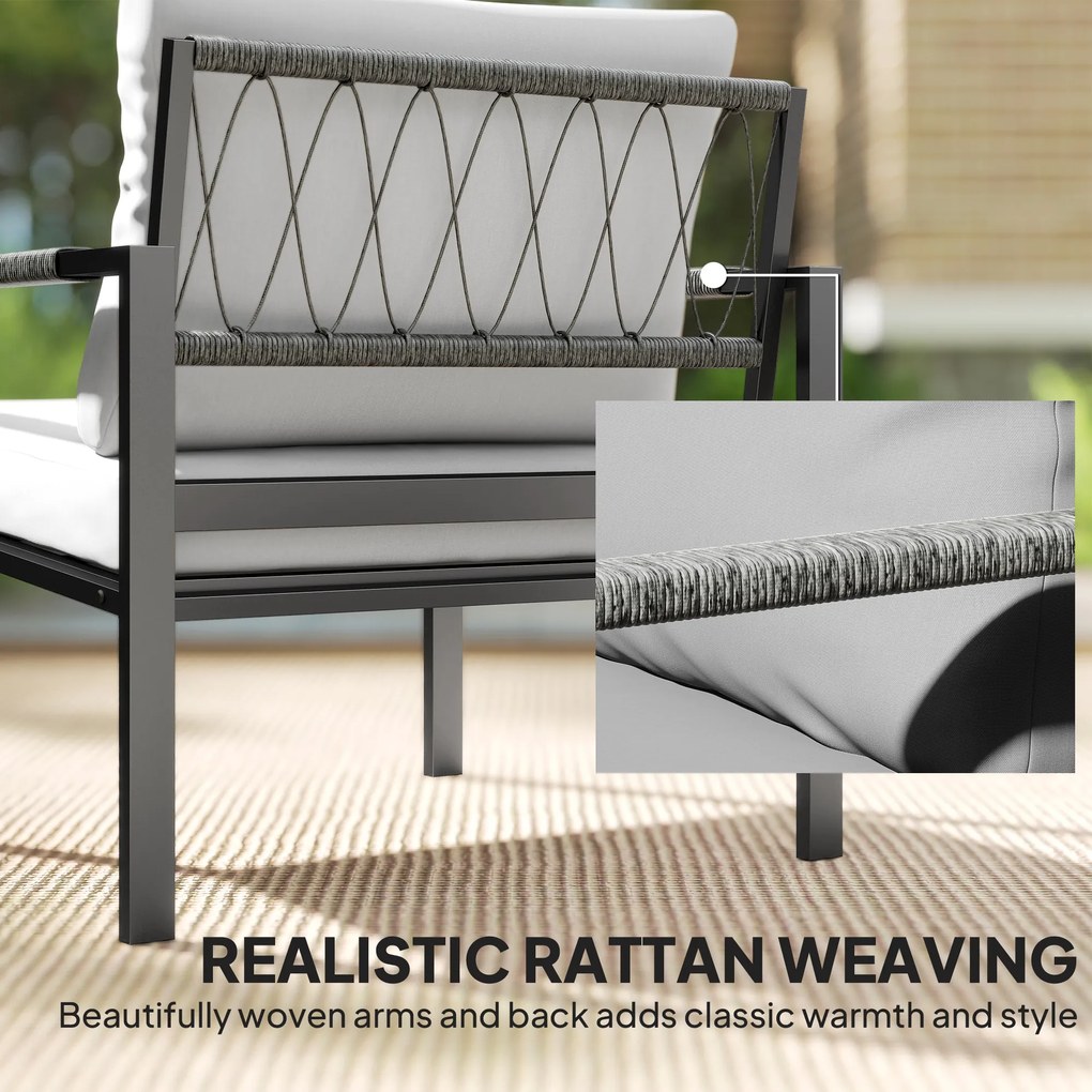 Outsunny Set mobilier grădină 4 persoane rezistent la intemperii set mobilier balcon cu canapea 2 locuri, fotoliu, perne, măsuță Gri deschis | Aosom Romania
