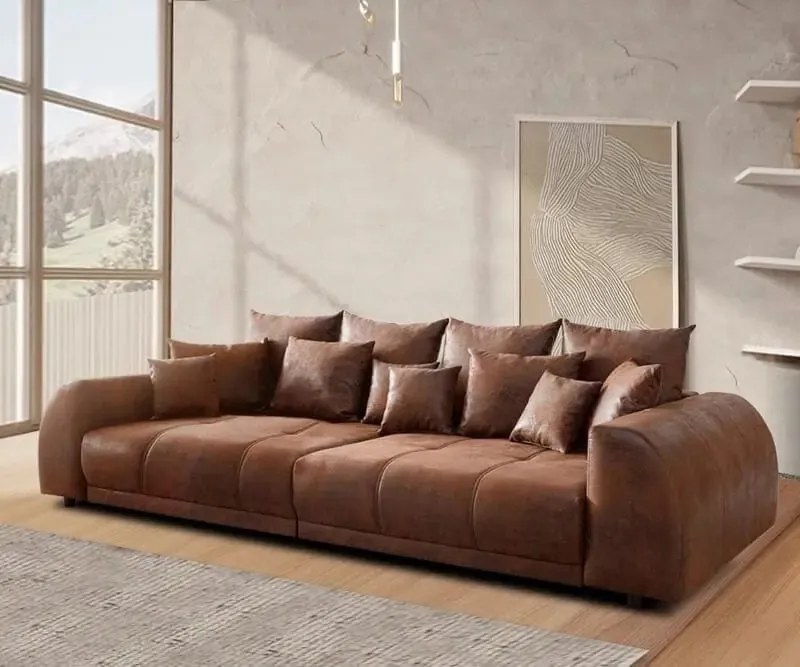 Canapea extensibilă dumonde cu 2 lăzi de depozitare si sezut confortabil din spuma high-density, Verona Madagaskar Brown 310x100 cm cu taburet inclus