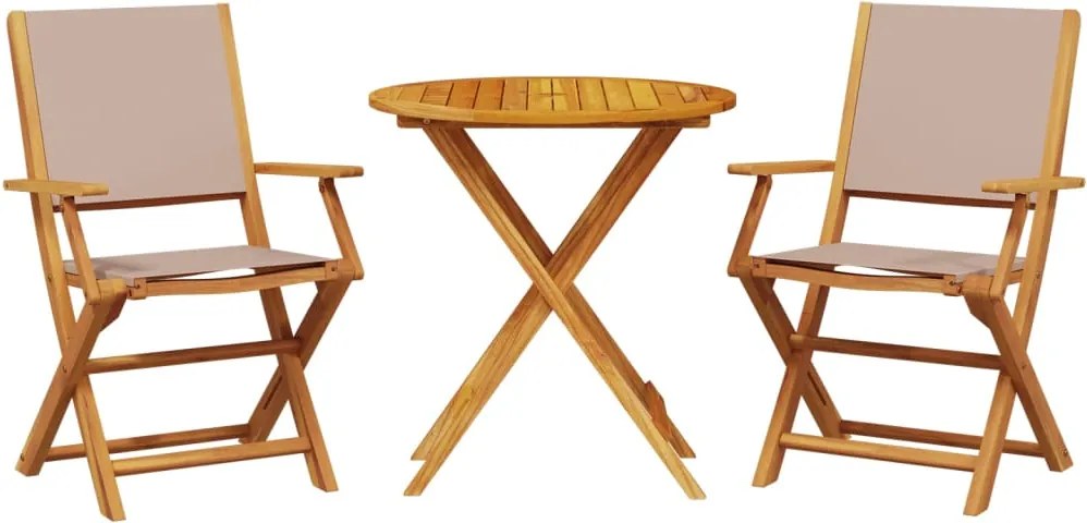 vidaXL Set mobilier bistro, 3 piese, textil taupe/lemn masiv