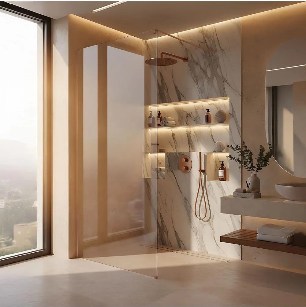 Paravan de dus Rea Flexi Transparent 130 cm cupru periat