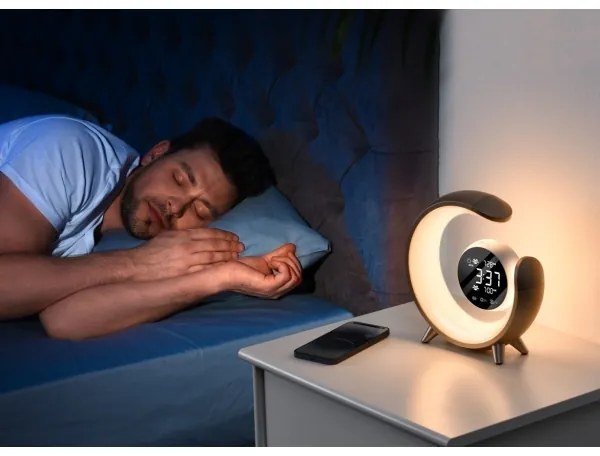 Immax 08985L-LED Lampă de birou RGBW cu ceas, LED 20W, USB 5V, argintiu