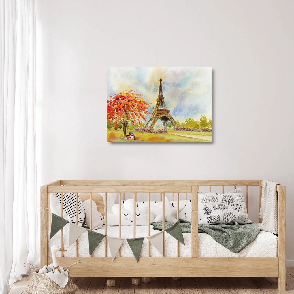 Tablou pe sticlă pictat cu turnul Eiffel (70x50 cm)
