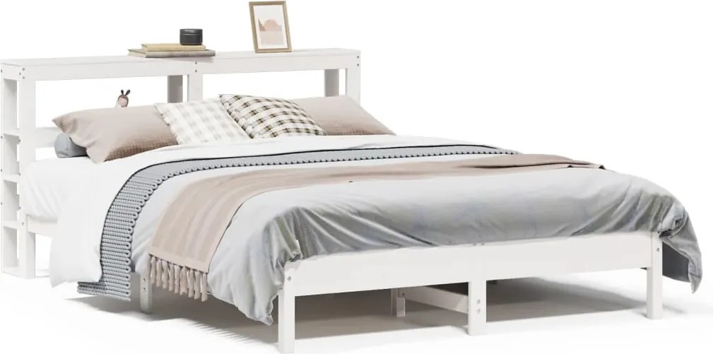 vidaXL Cadru de pat fără saltea, alb, 150x200 cm, lemn masiv pin
