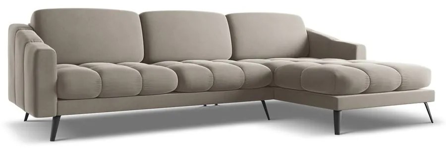 Colțar bej cu tapițerie din catifea (cu colț pe partea dreaptă) Nalu – Makamii