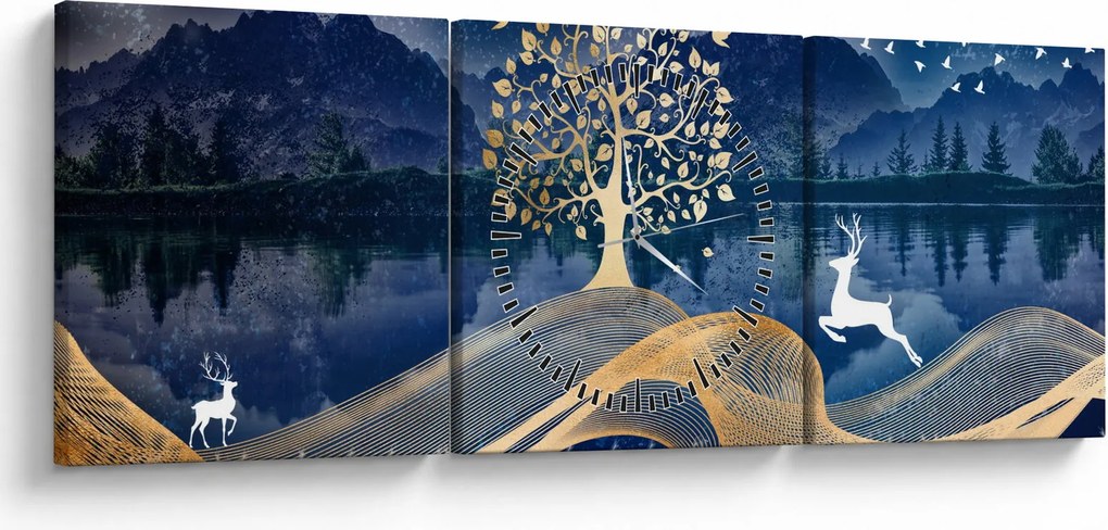 Tablou - Cerbi în luna plină (cu ceas) (90x30 cm)