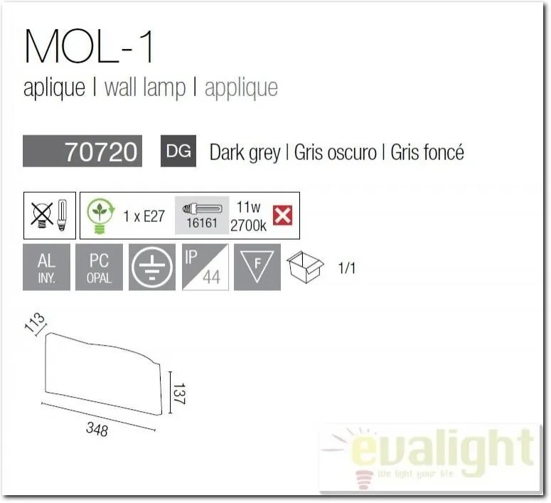 Aplica de perete exterior IP44 Mol-1 70720