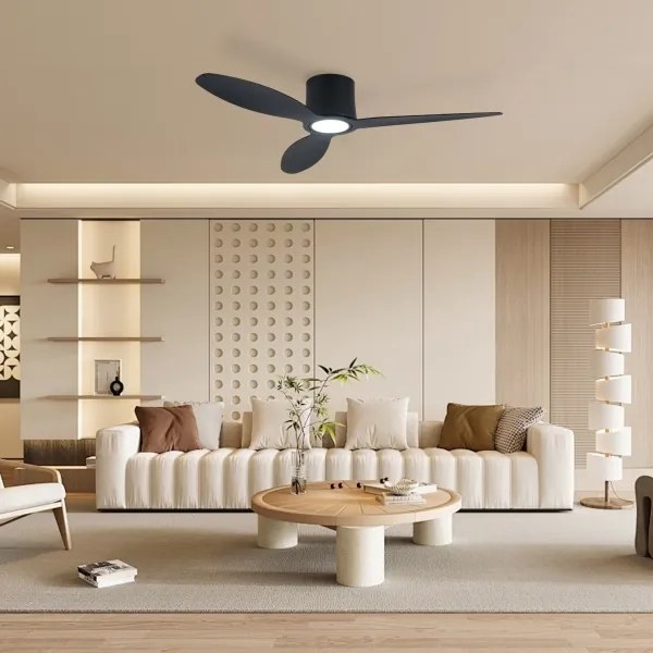 ZEVENTI - Ventilator de tavan LED VENTORA, 24W, 230V, Wi‑Fi Tuya, negru + telecomandă