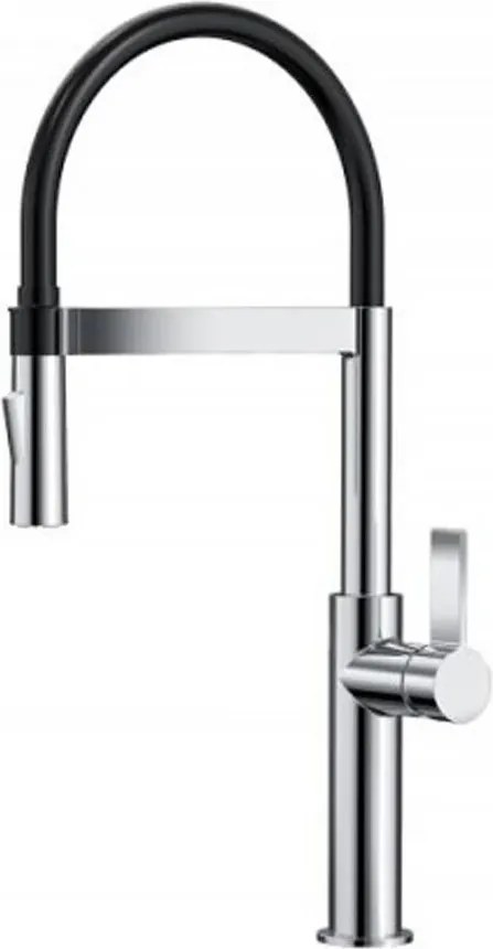 Baterie bucatarie cu pipa flexibila Inter Ceramic finisaj crom-negru cu 2 functii