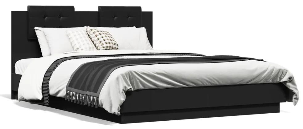 3209927 vidaXL Cadru de pat cu tăblie, negru, 120x200 cm, lemn prelucrat