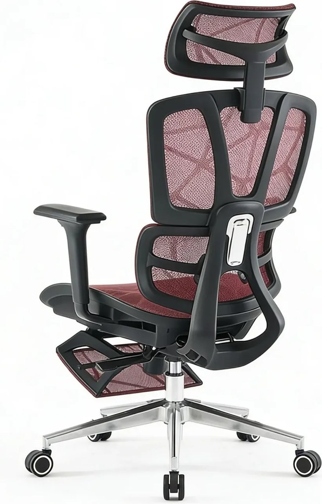 Scaun ergonomic, Sezut translatie, Cotiere 3D, Tetiera 3D, Suport lombar adaptiv, Pivotant, Suport picioare, Rosu