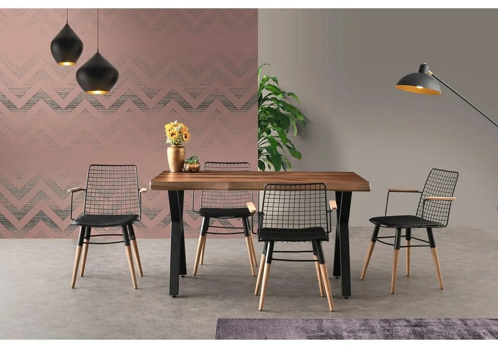 Set de scaune de sufragerie Trend Black andWalnut, 2 buc.