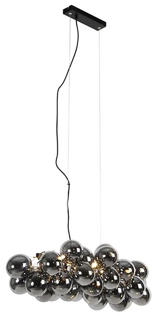 Lampa suspendată inteligentă neagră cu sticlă fumurie cu 8 lumini, inclusiv Zigbee G9 - Uvas