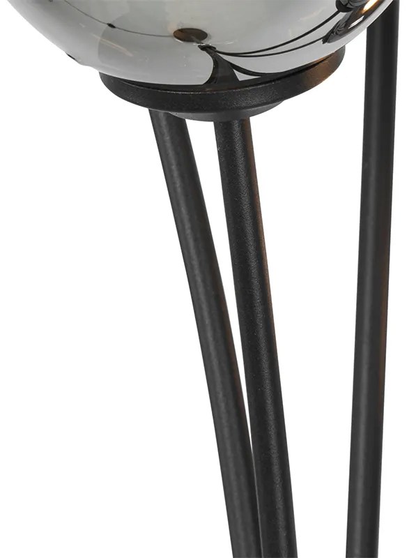 Lampa de podea moderna neagra cu 5 lumini cu sticla fumurie - Atena