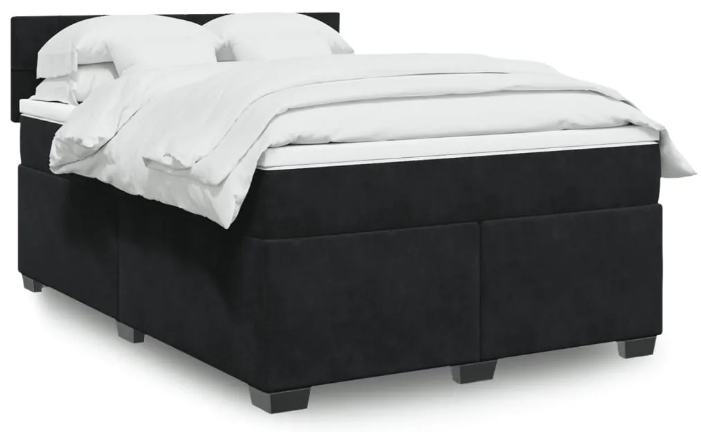 vidaXL Pat box spring cu saltea, negru, 140x200 cm, catifea