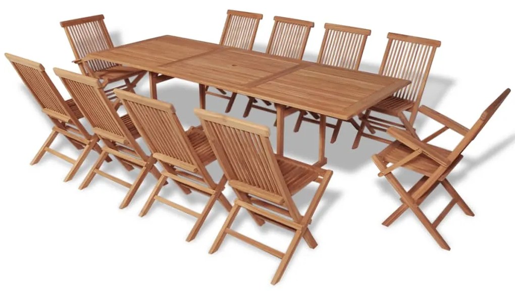vidaXL Set mobilier exterior cu scaune pliabile, 11 piese, lemn de tec