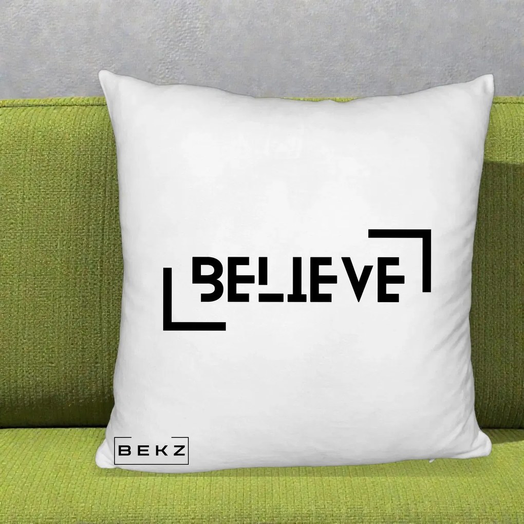 Perna Decorativa Believe Minimalist, 40x40 cm, Alb Pufos, Husa Detasabila, Perna Inclusa, BEKZ®