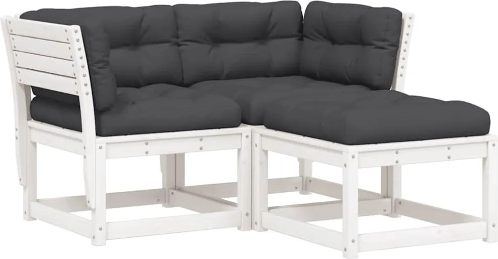 vidaXL Set canapele de grădină cu perne 3 piese alb lemn masiv de pin