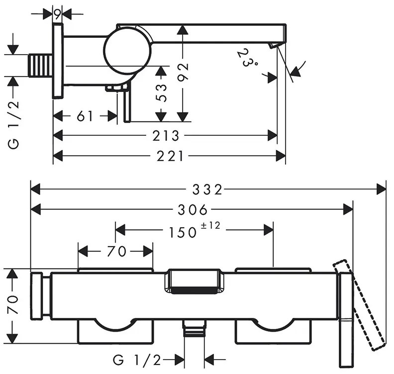 Baterie cadă - duș, Hansgrohe, Tecturis E, negru mat, 73420670