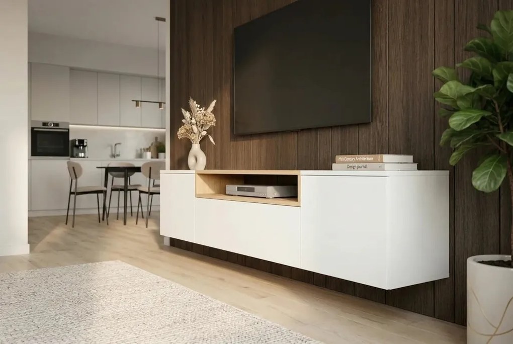 Comoda TV suspendata LOFT 160cm natur/ alb