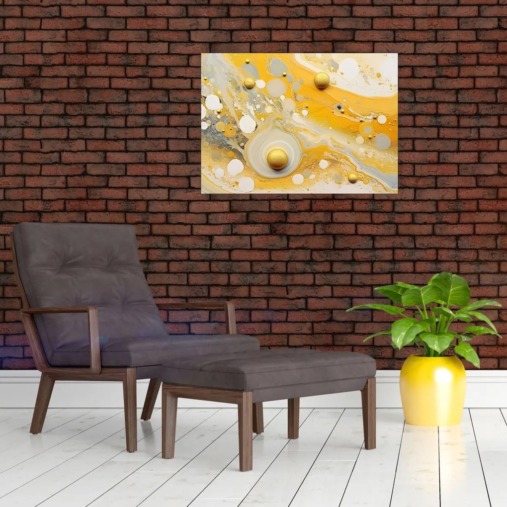 Tablou pe sticlă - fundal abstract cu decor de aur (70x50 cm)