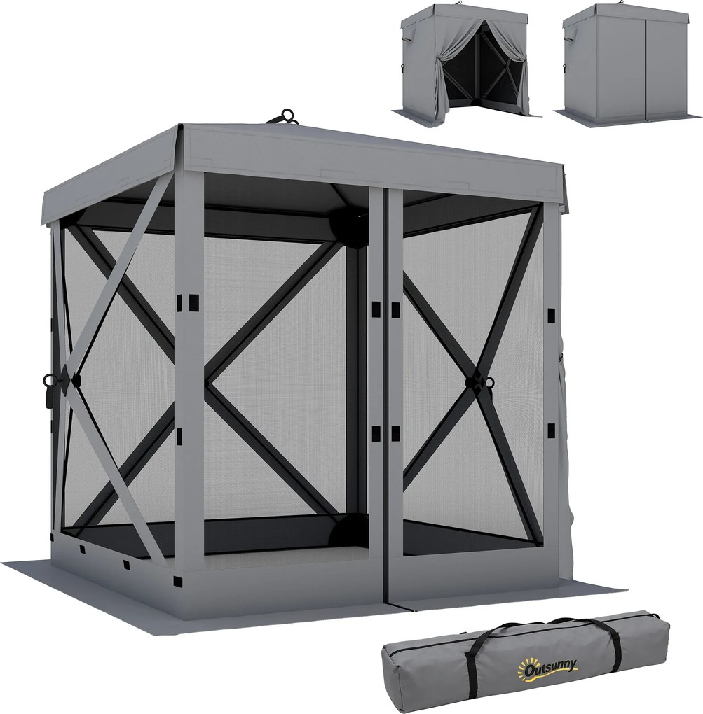 Outsunny Pavilion pop-up pliant 1,85x1,85 m, impermeabil, stabil, rezistent la iarnă, cu 4 panouri laterale din plasă, geantă, UV 30+ | Aosom Romania