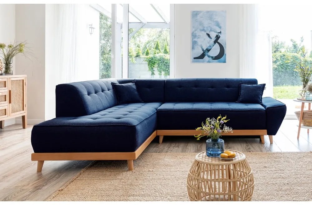 Colțar extensibil cu șezlong pe partea stângă Miuform Dazzling Daisy L, albastru petrol