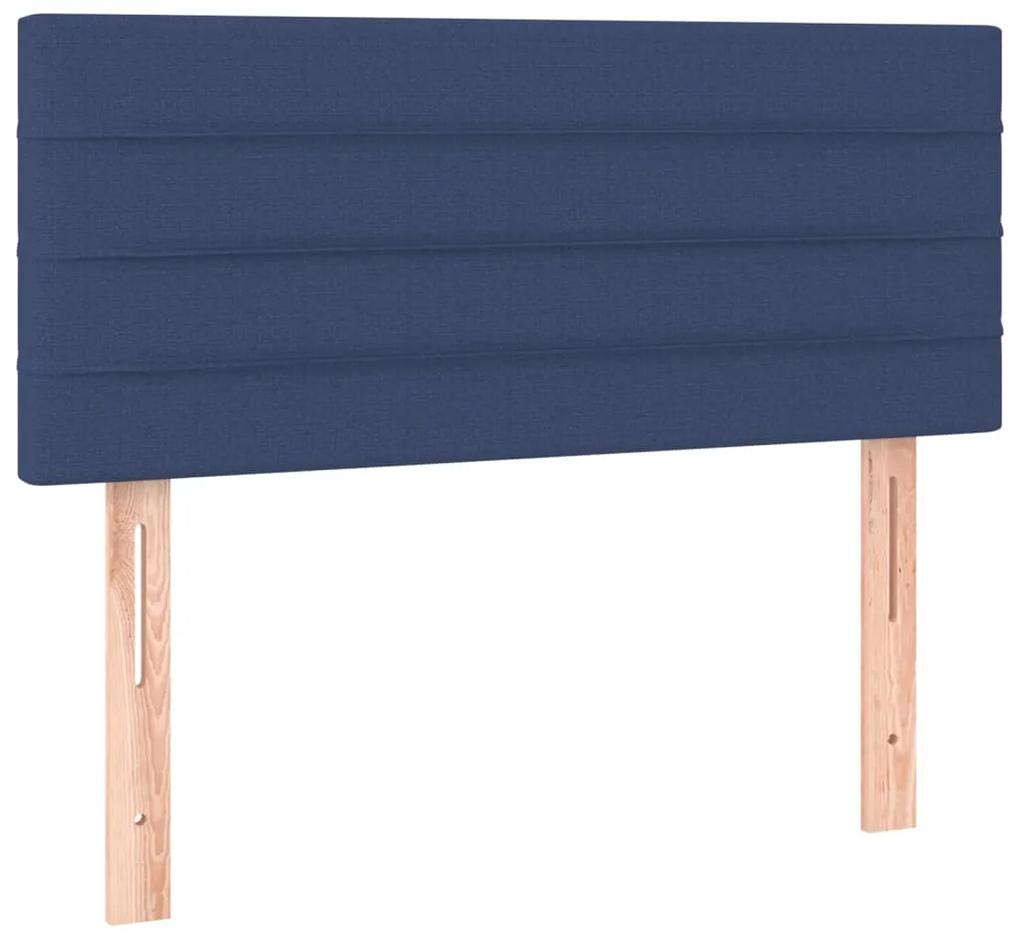 Pat box spring cu saltea, albastru, 90x200 cm, textil Albastru, 90 x 200 cm, Benzi orizontale