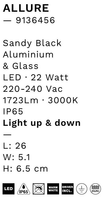 Aplica perete exterior LED IP65 ALLURE negru