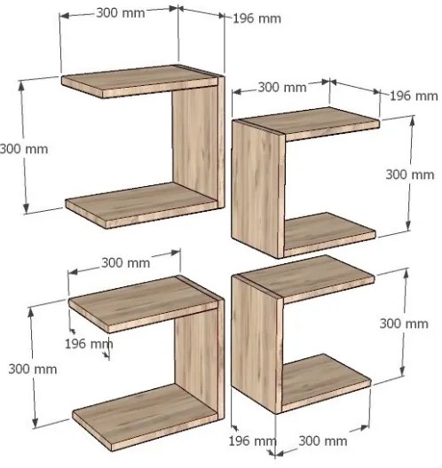 SET 4x etajeră de perete BASE maro