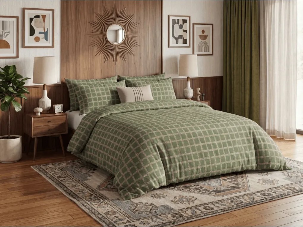 Lenjerie de pat din bumbac Renforce BLOMORA verde Dimensiune lenjerie de pat: 2 buc 70 x 90 cm | 200 x 220 cm