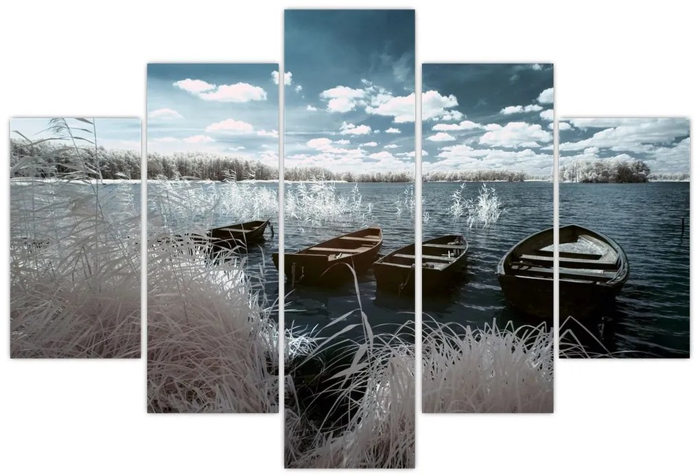 Tablou - Bărci de lemn pe lac (150x105 cm)