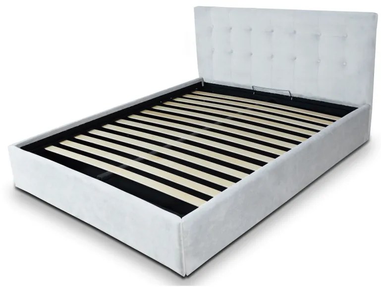 Pat tapitat cu material textil, 160 x 200, somiera rabatabila si lada depozitare, Culoare Alb, Kurt