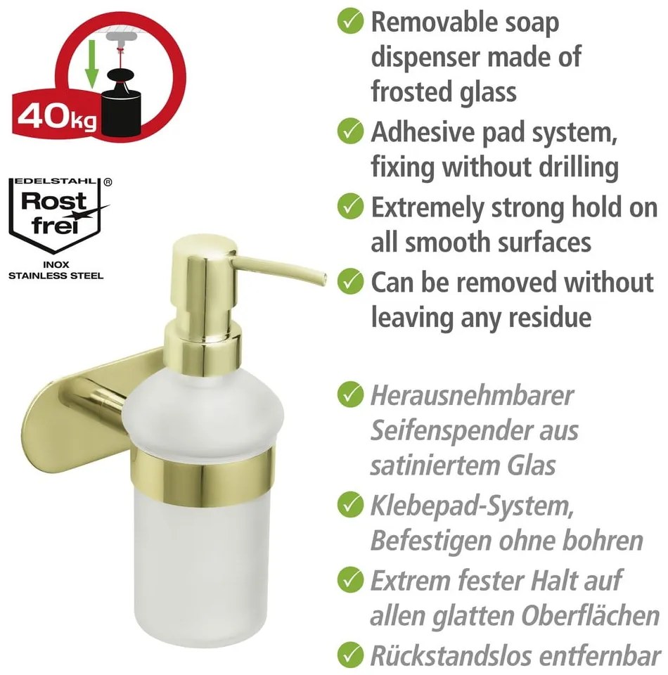 Dozator de săpun lichid auriu autoadeziv din oțel inoxidabil 0.2 l Orea Gold – Wenko