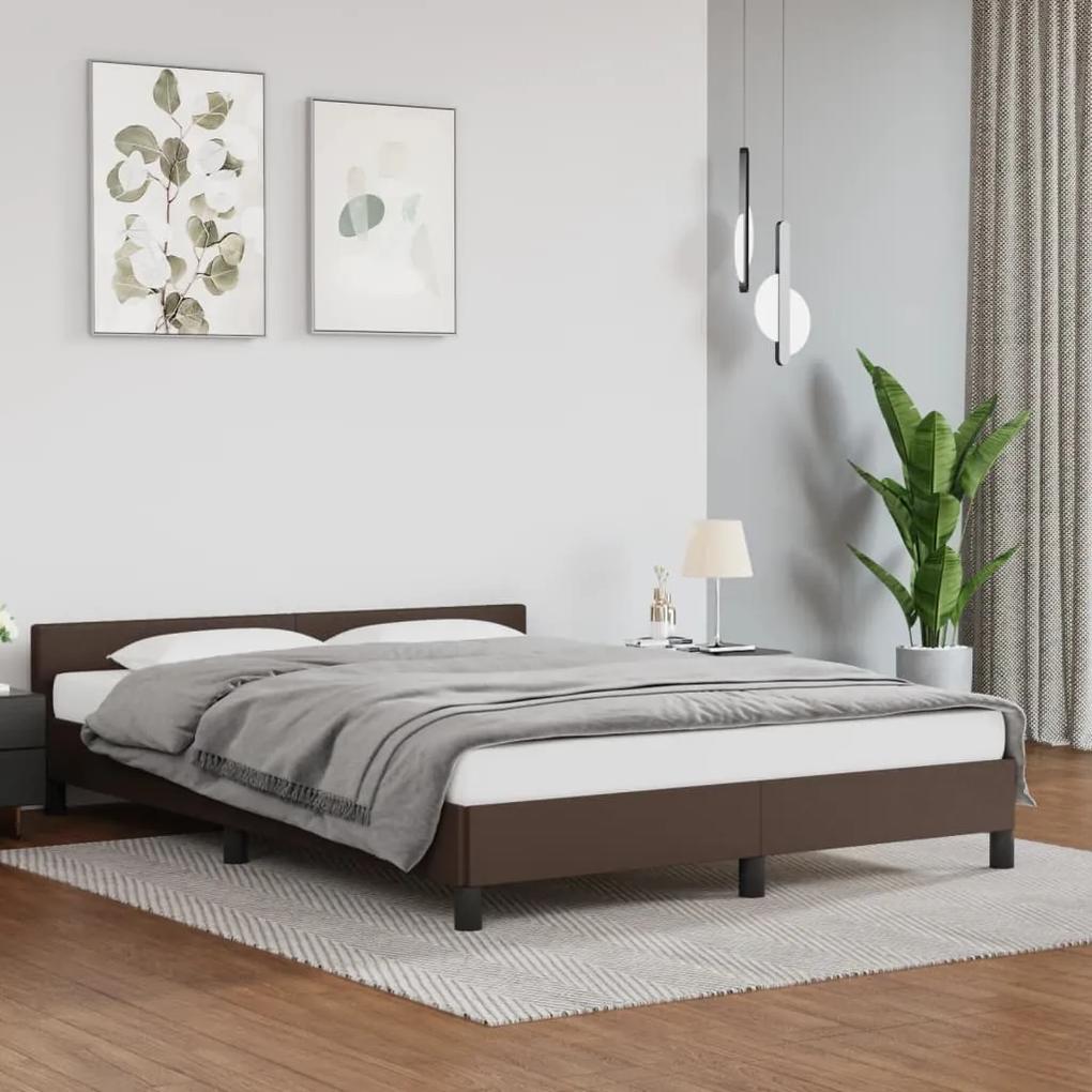 347498 vidaXL Cadru de pat cu tăblie, maro, 140x190 cm, piele ecologică