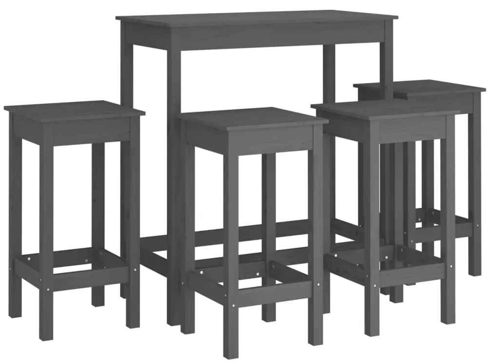 3124699 vidaXL Set mobilier de bar, 5 piese, gri, lemn masiv de pin
