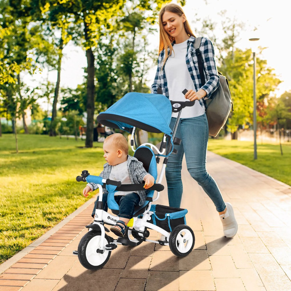 HOMCOM Tricicletă pentru Copii cu Mâner, 95x50x106 cm, Albastru | Aosom Romania