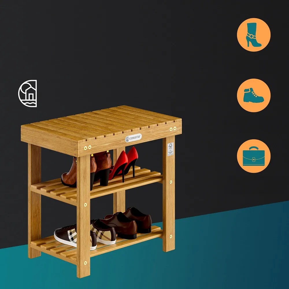 Bancă pentru hol cu spațiu pentru pantofi NINA, 50x30x46cm, maro natural Casaria