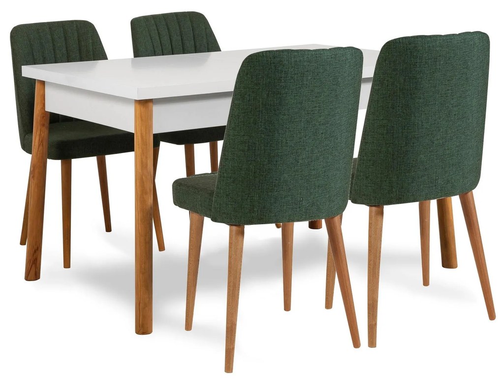 Set mobilier sufragerie Bimuvo 5 (pin atlantic + alb + verde) (pentru 4 persoane). 1095054