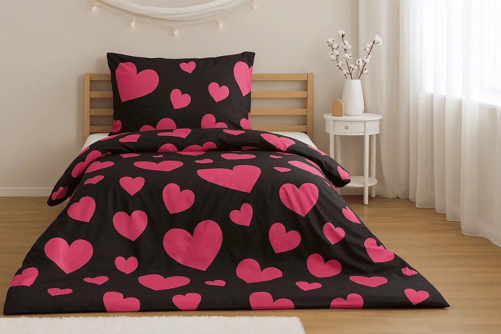 Lenjerie de pat din polibumbac HEART PINK, negru Dimensiune lenjerie de pat: 2 buc 70 x 90 cm | 200 x 220 cm