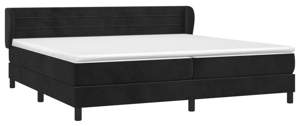 Pat box spring cu saltea, negru, 200x200 cm, catifea Negru, 200 x 200 cm, Benzi orizontale