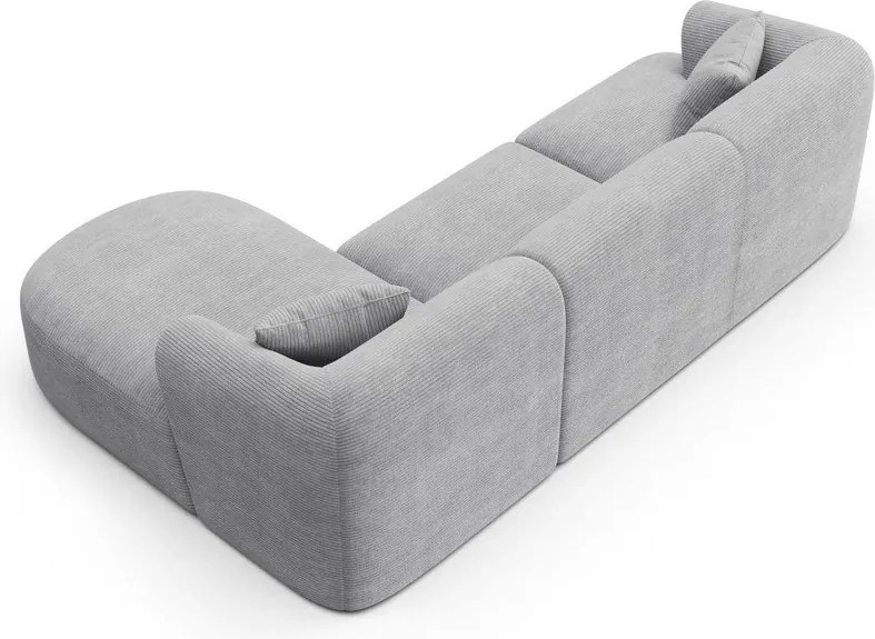 Colțar gri deschis cu tapițerie din catifea reiată (cu colț pe partea dreaptă/cu șezlong) Campi – Cosmopolitan Design